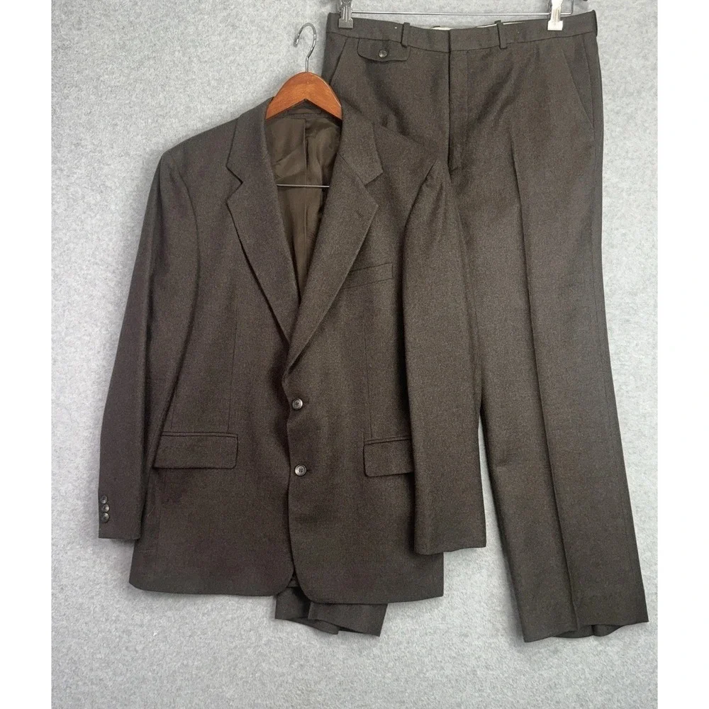 VTG 2-Piece Brown 100% Wool Suit Peaky Blinders Size 41 Blazer / 35x29 Tweed 60s